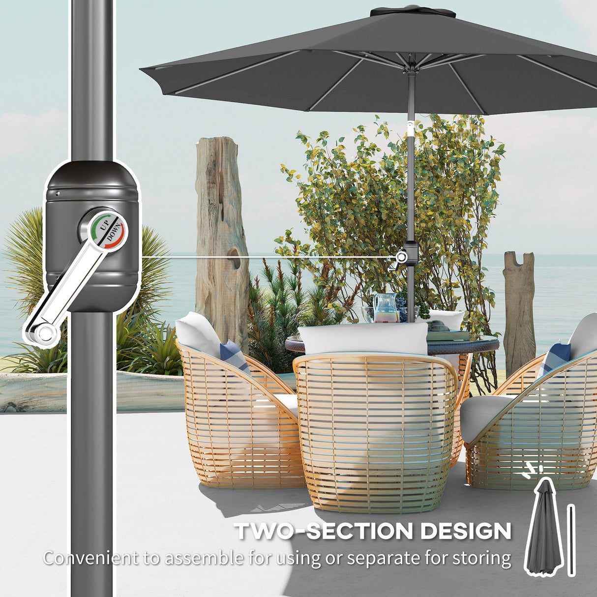 Polyester Tilting Parasol Umbrella 295cm Diameter - Velmora