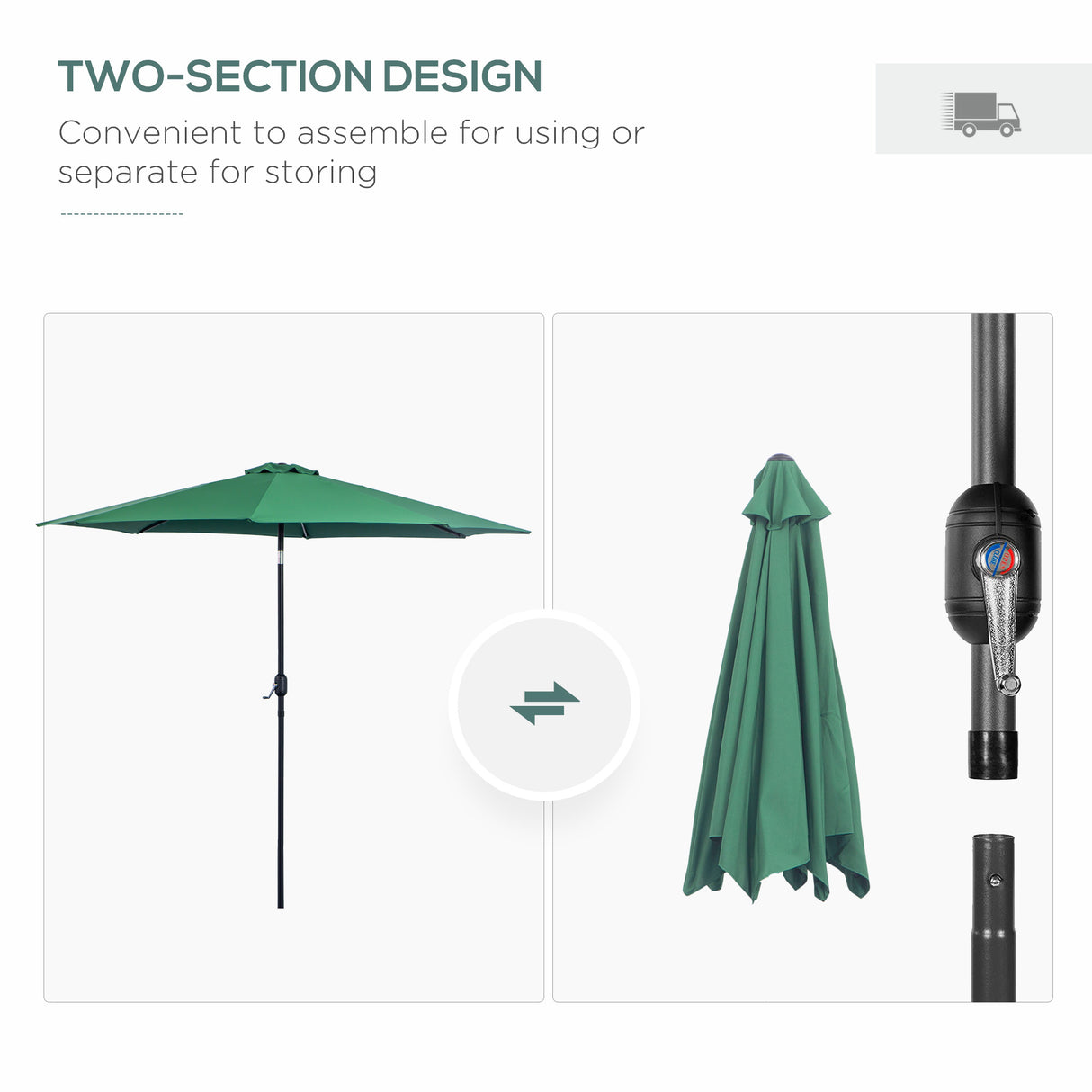 Polyester Tilting Parasol Umbrella 295cm Diameter - Velmora