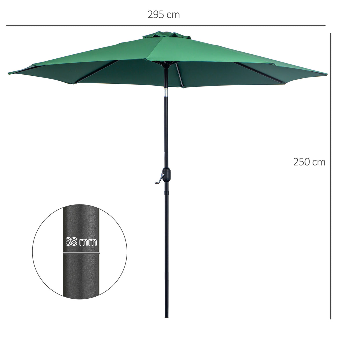 Polyester Tilting Parasol Umbrella 295cm Diameter - Velmora