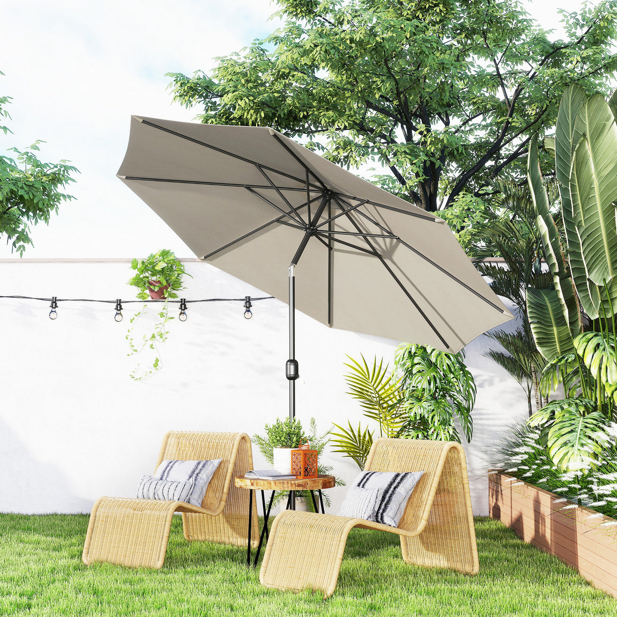 Polyester Tilting Parasol Umbrella 295cm Diameter - Velmora