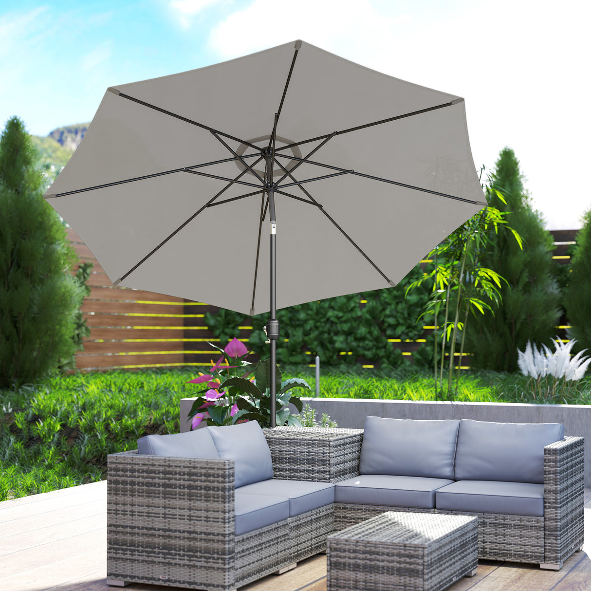 Polyester Tilting Parasol Umbrella 295cm Diameter - Velmora