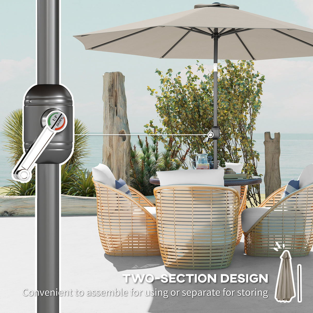 Polyester Tilting Parasol Umbrella 295cm Diameter - Velmora