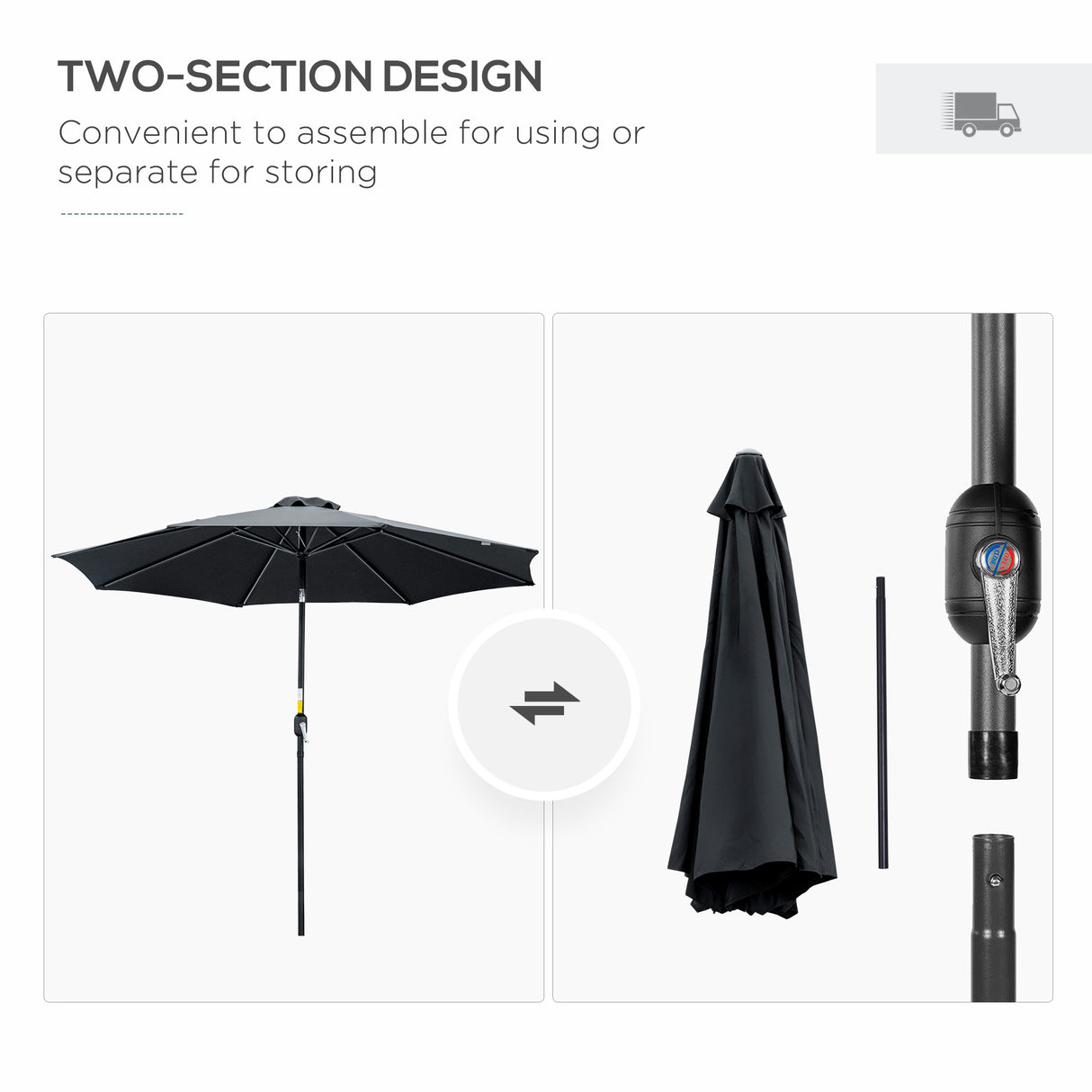 Polyester Tilting Parasol Umbrella 295cm Diameter - Velmora