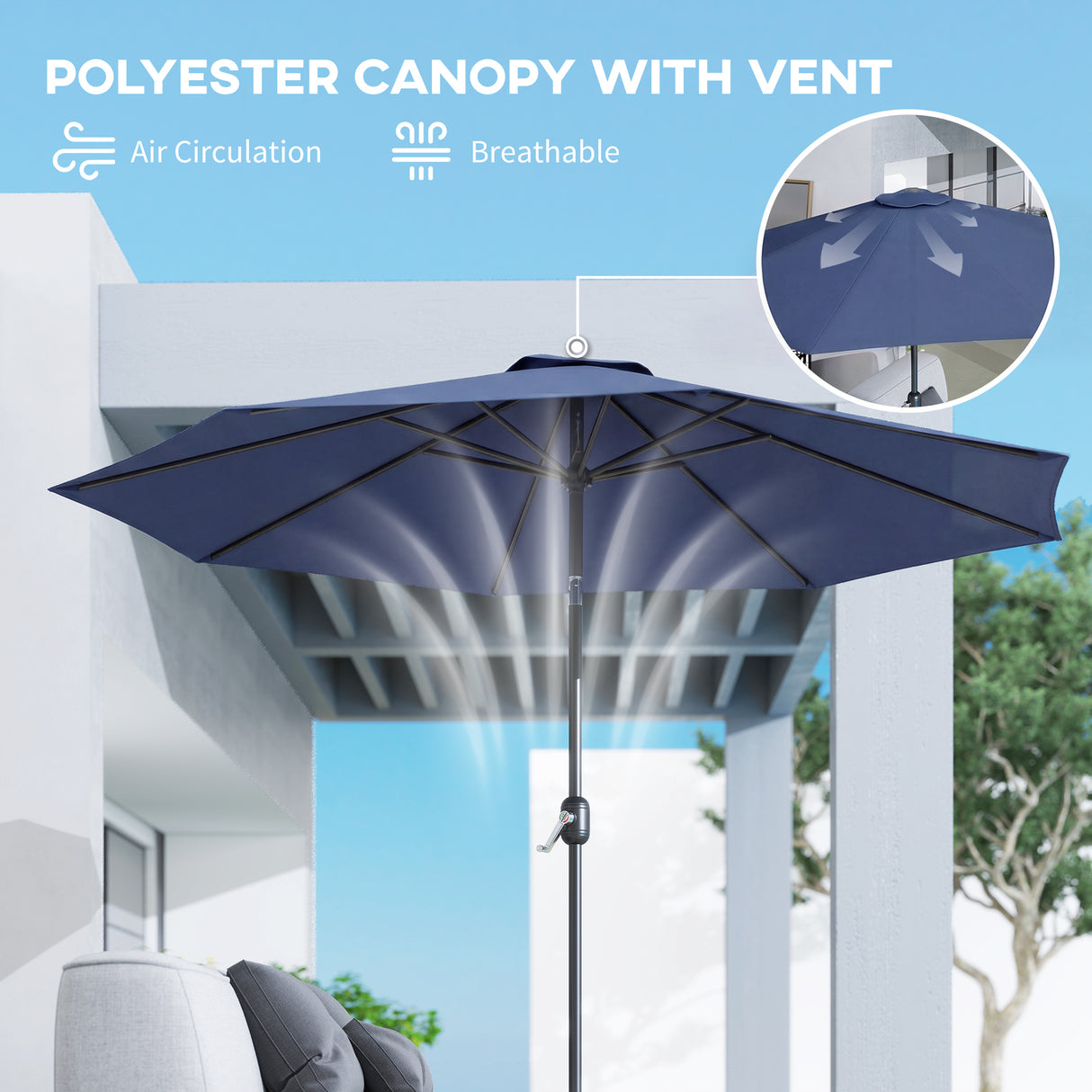 Polyester Tilting Parasol Umbrella 295cm Diameter - Velmora