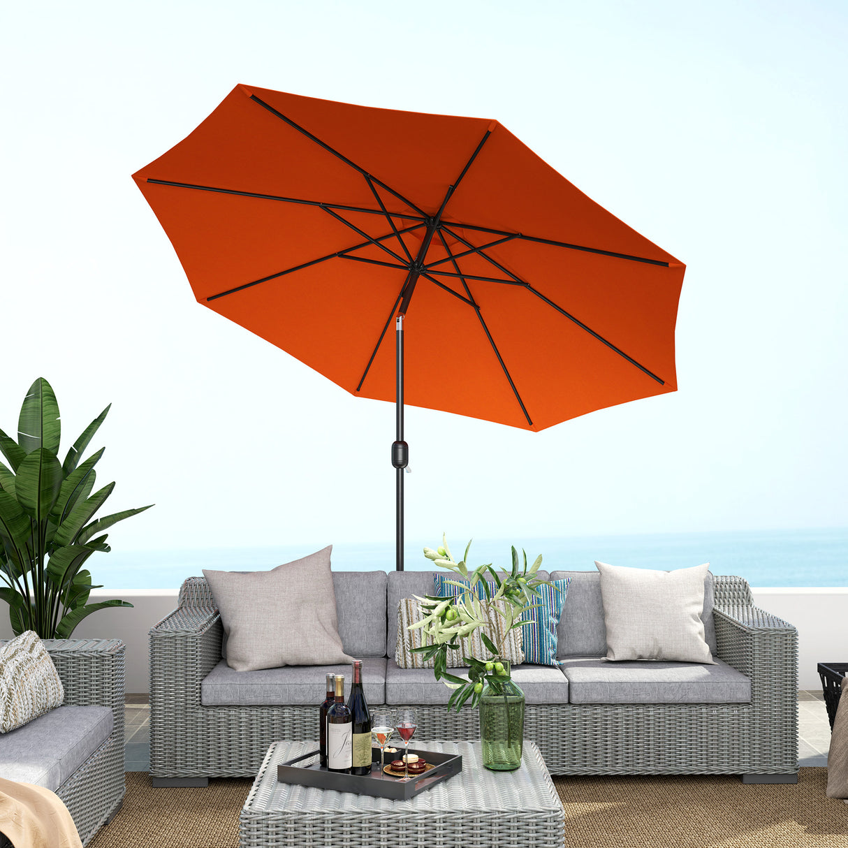 Polyester Tilting Parasol Umbrella 295cm Diameter - Velmora