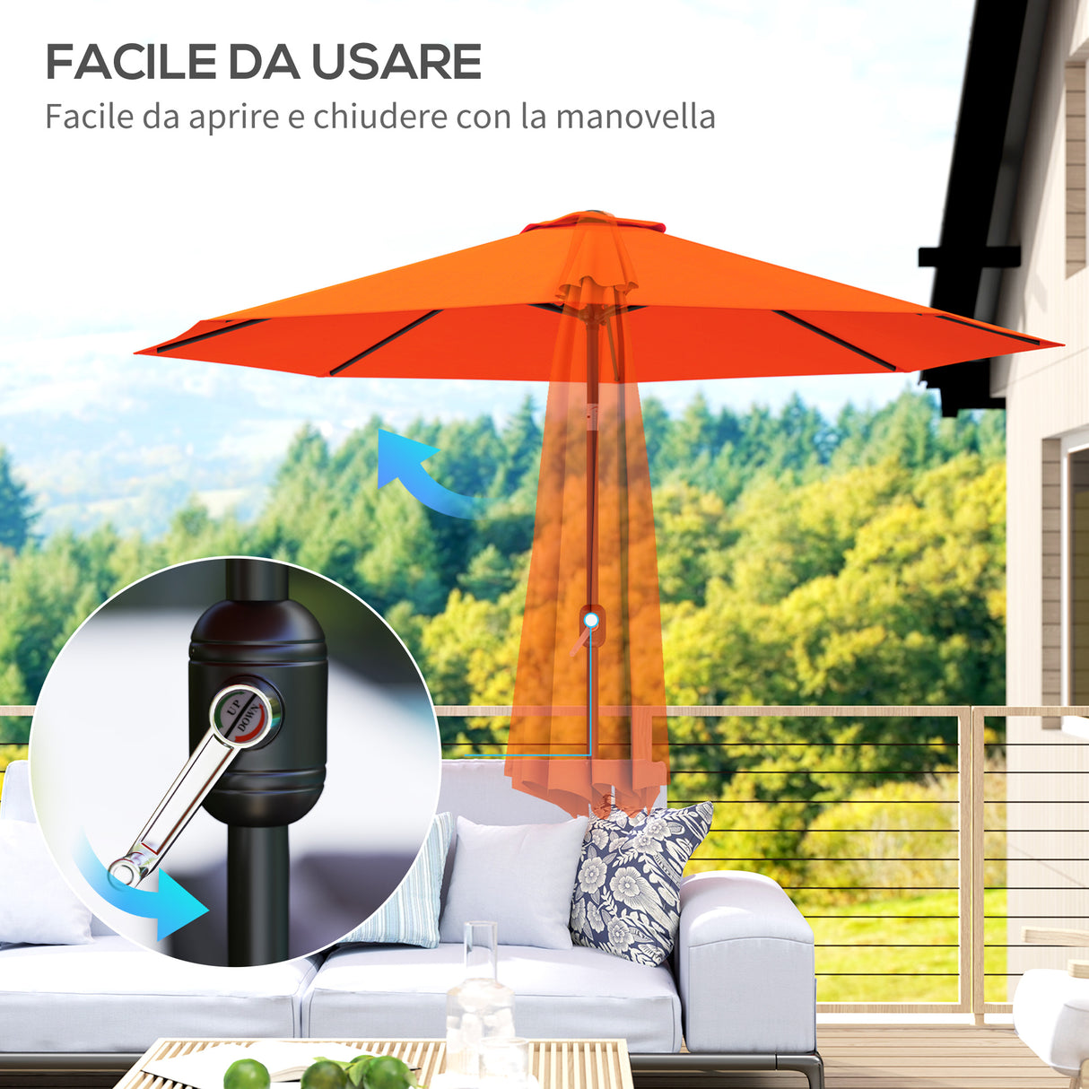 Polyester Tilting Parasol Umbrella 295cm Diameter - Velmora