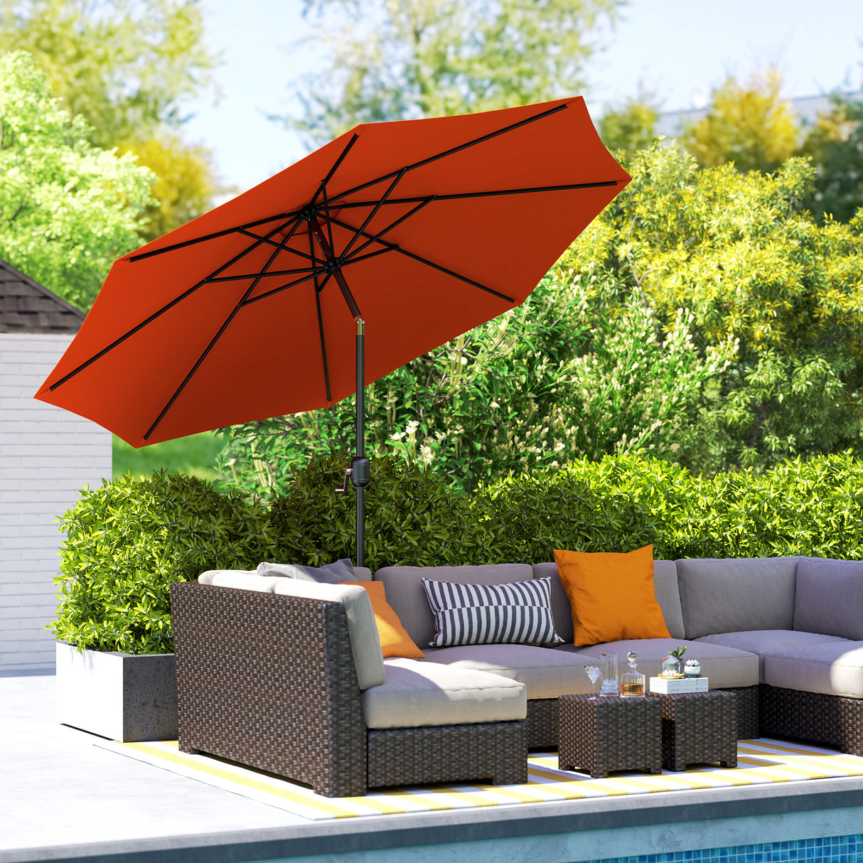 Polyester Tilting Parasol Umbrella 295cm Diameter - Velmora