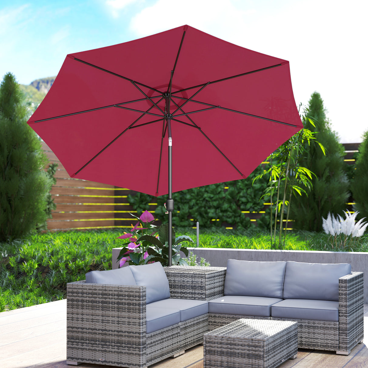 Polyester Tilting Parasol Umbrella 295cm Diameter - Velmora