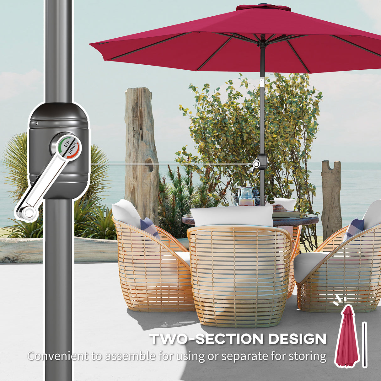 Polyester Tilting Parasol Umbrella 295cm Diameter - Velmora