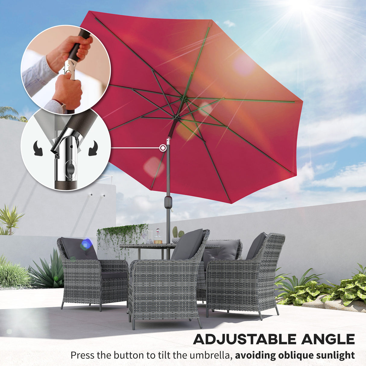 Polyester Tilting Parasol Umbrella 295cm Diameter - Velmora