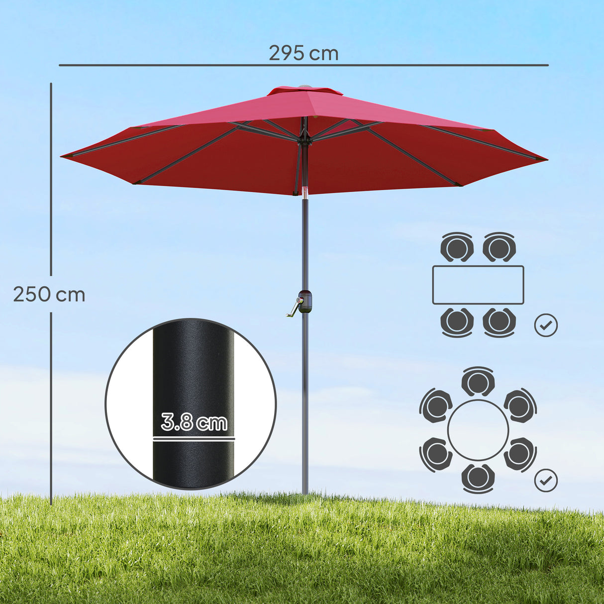 Polyester Tilting Parasol Umbrella 295cm Diameter - Velmora