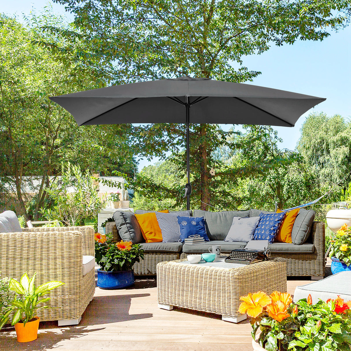 Polyester Tilting Parasol Umbrella 295cm Width x 195cm Depth - Velmora