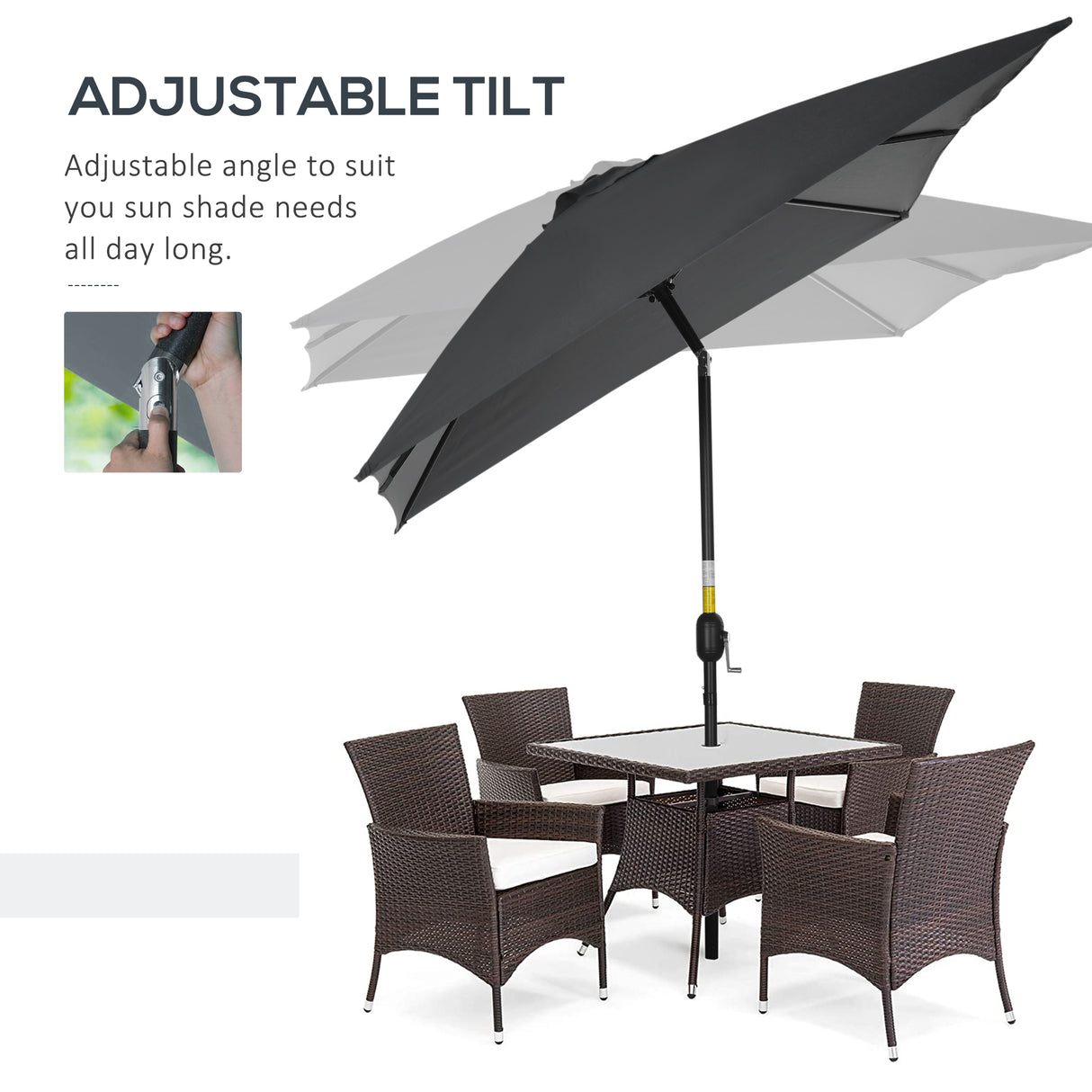 Polyester Tilting Parasol Umbrella 295cm Width x 195cm Depth - Velmora