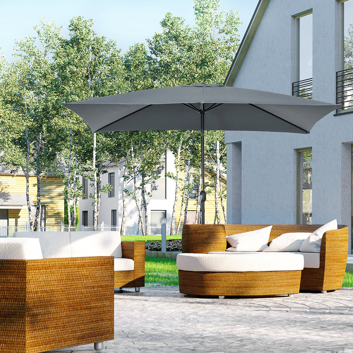 Polyester Tilting Parasol Umbrella 295cm Width x 195cm Depth - Velmora