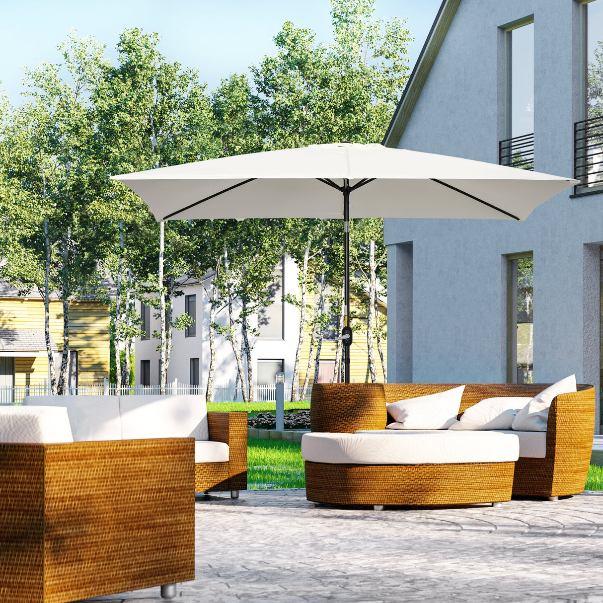 Polyester Tilting Parasol Umbrella 295cm Width x 195cm Depth - Velmora