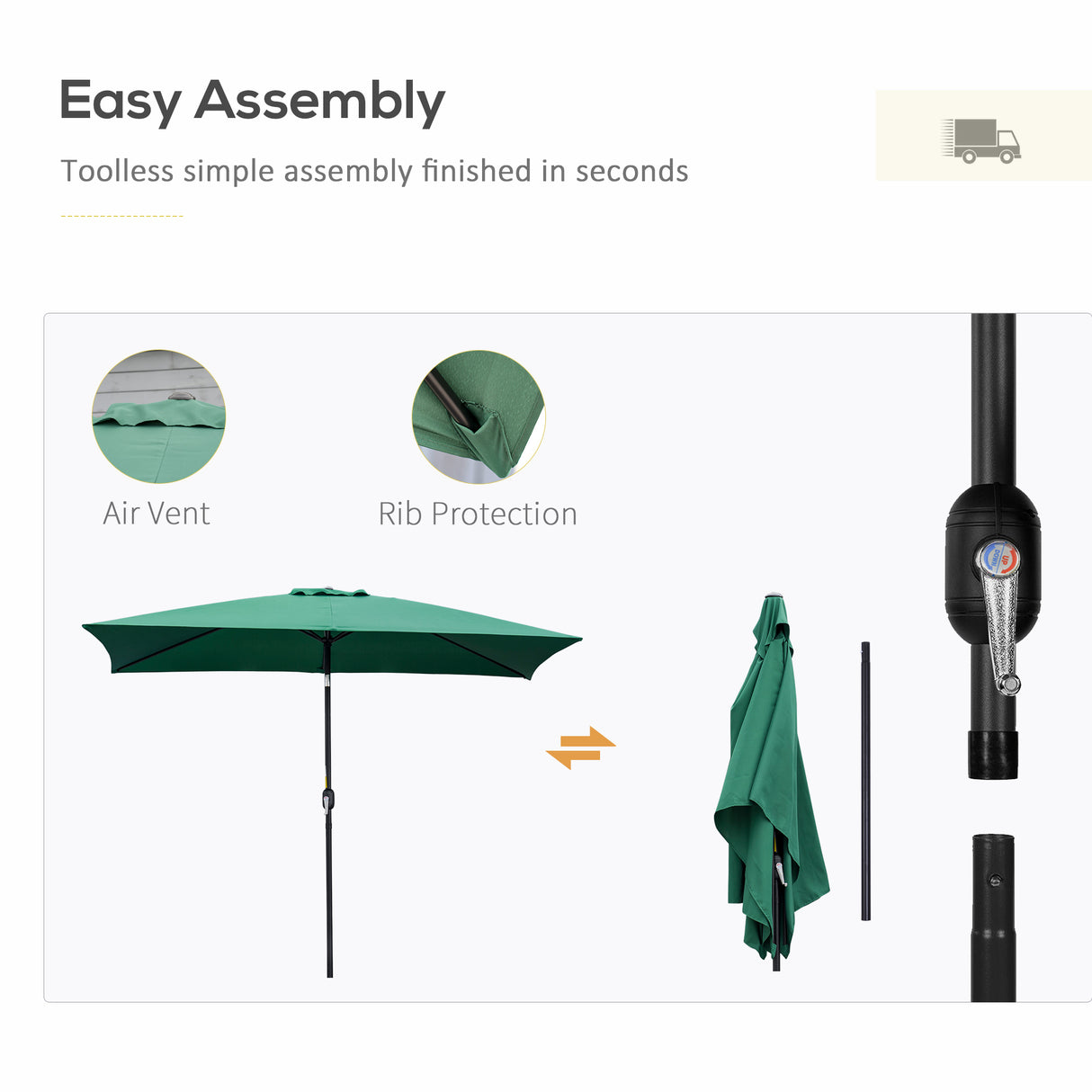 Polyester Tilting Parasol Umbrella 295cm Width x 195cm Depth - Velmora