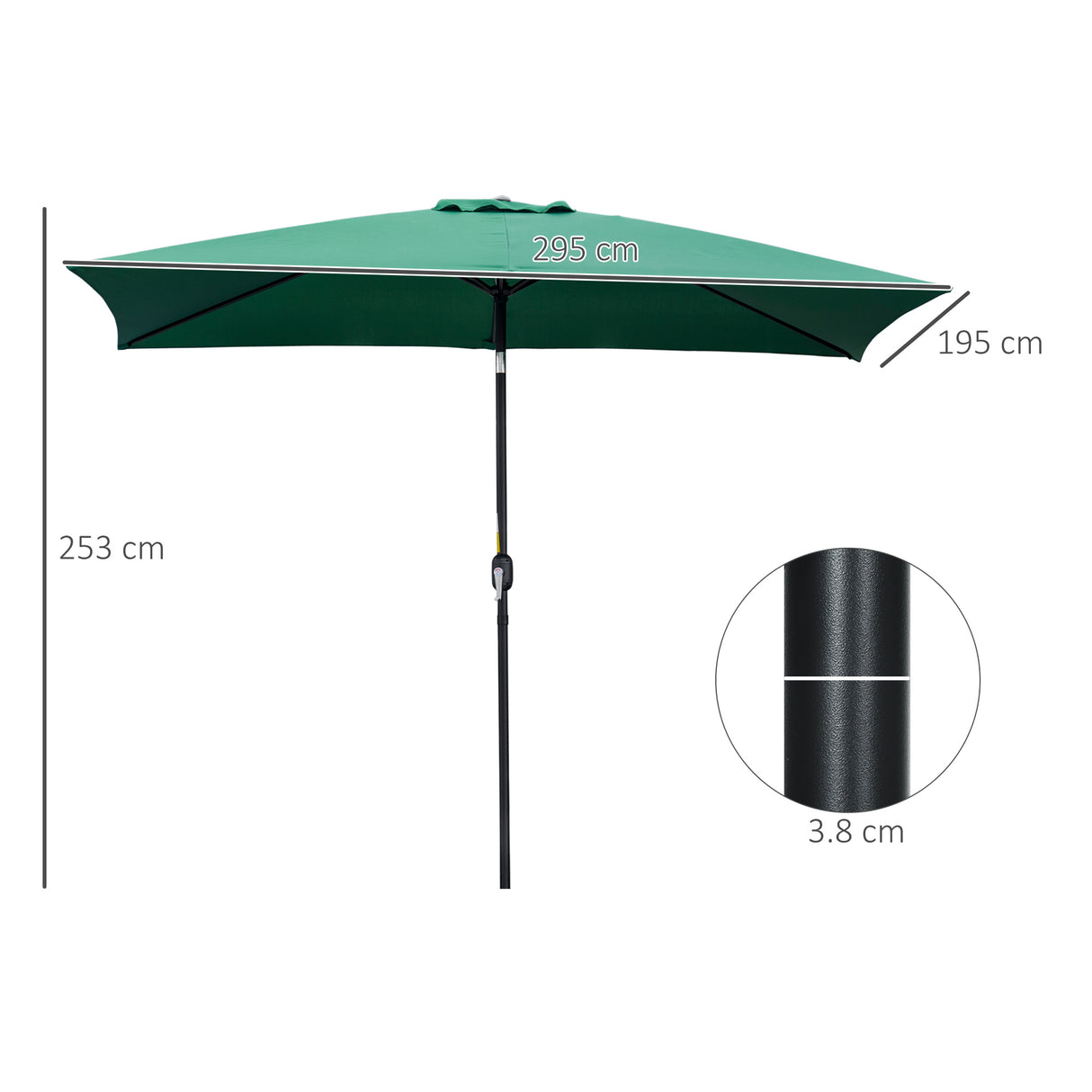 Polyester Tilting Parasol Umbrella 295cm Width x 195cm Depth - Velmora