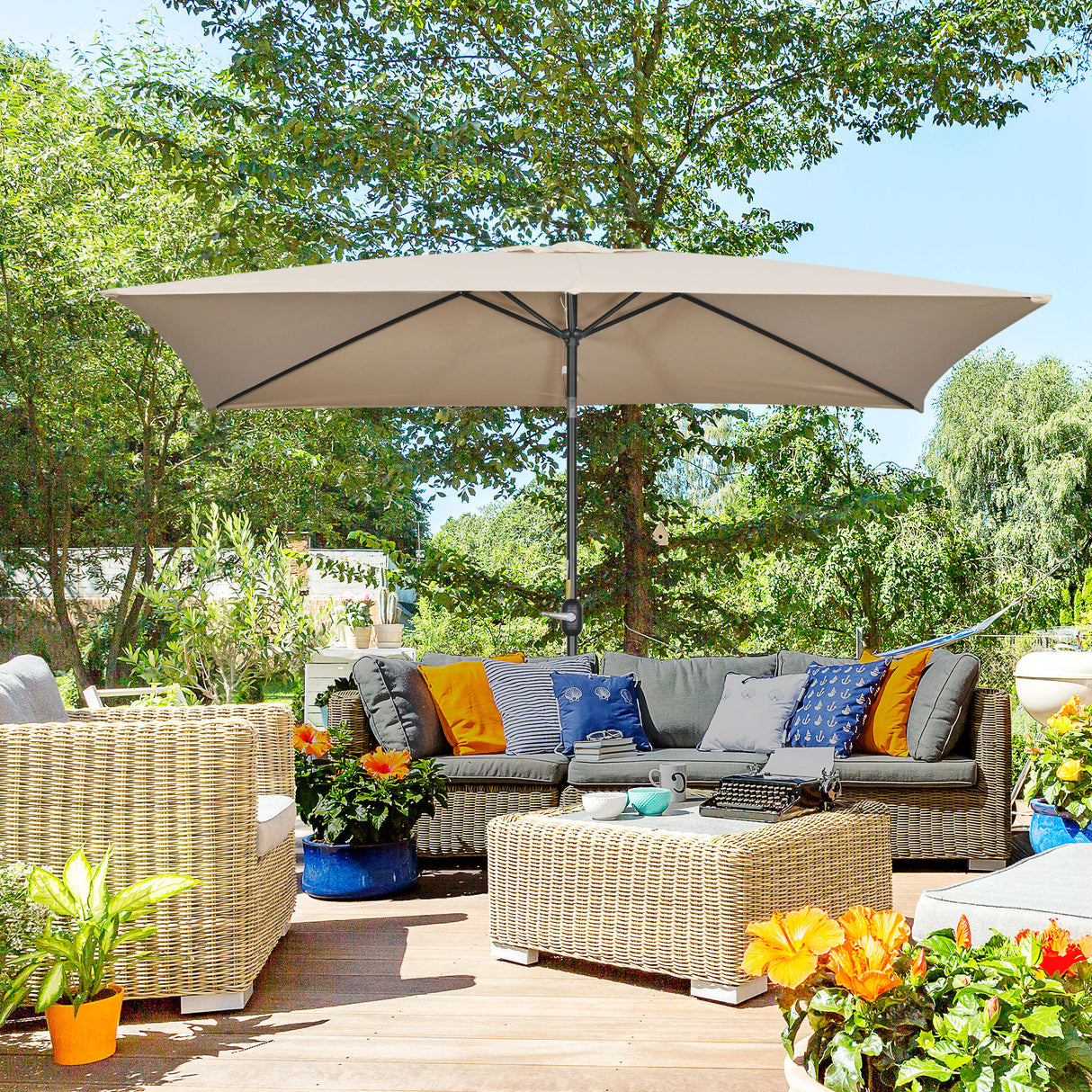 Polyester Tilting Parasol Umbrella 295cm Width x 195cm Depth - Velmora