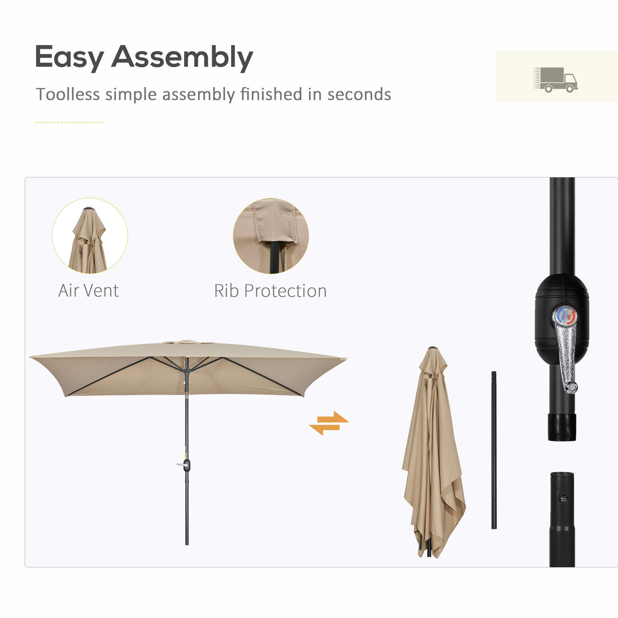 Polyester Tilting Parasol Umbrella 295cm Width x 195cm Depth - Velmora