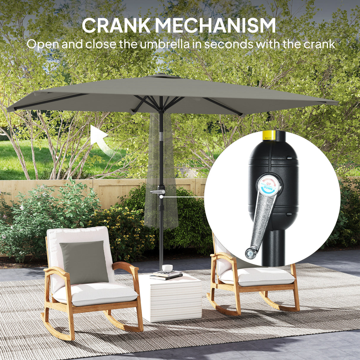 Polyester Tilting Parasol Umbrella 295cm Width x 195cm Depth - Velmora