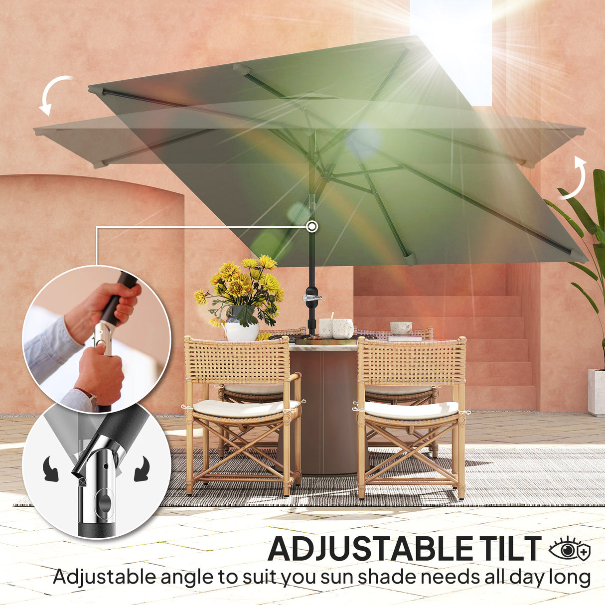 Polyester Tilting Parasol Umbrella 295cm Width x 195cm Depth - Velmora