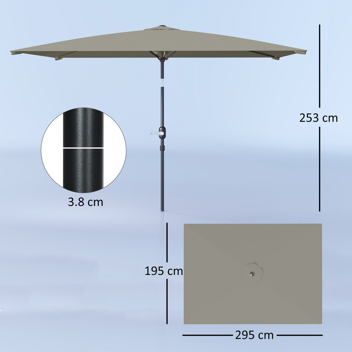 Polyester Tilting Parasol Umbrella 295cm Width x 195cm Depth - Velmora