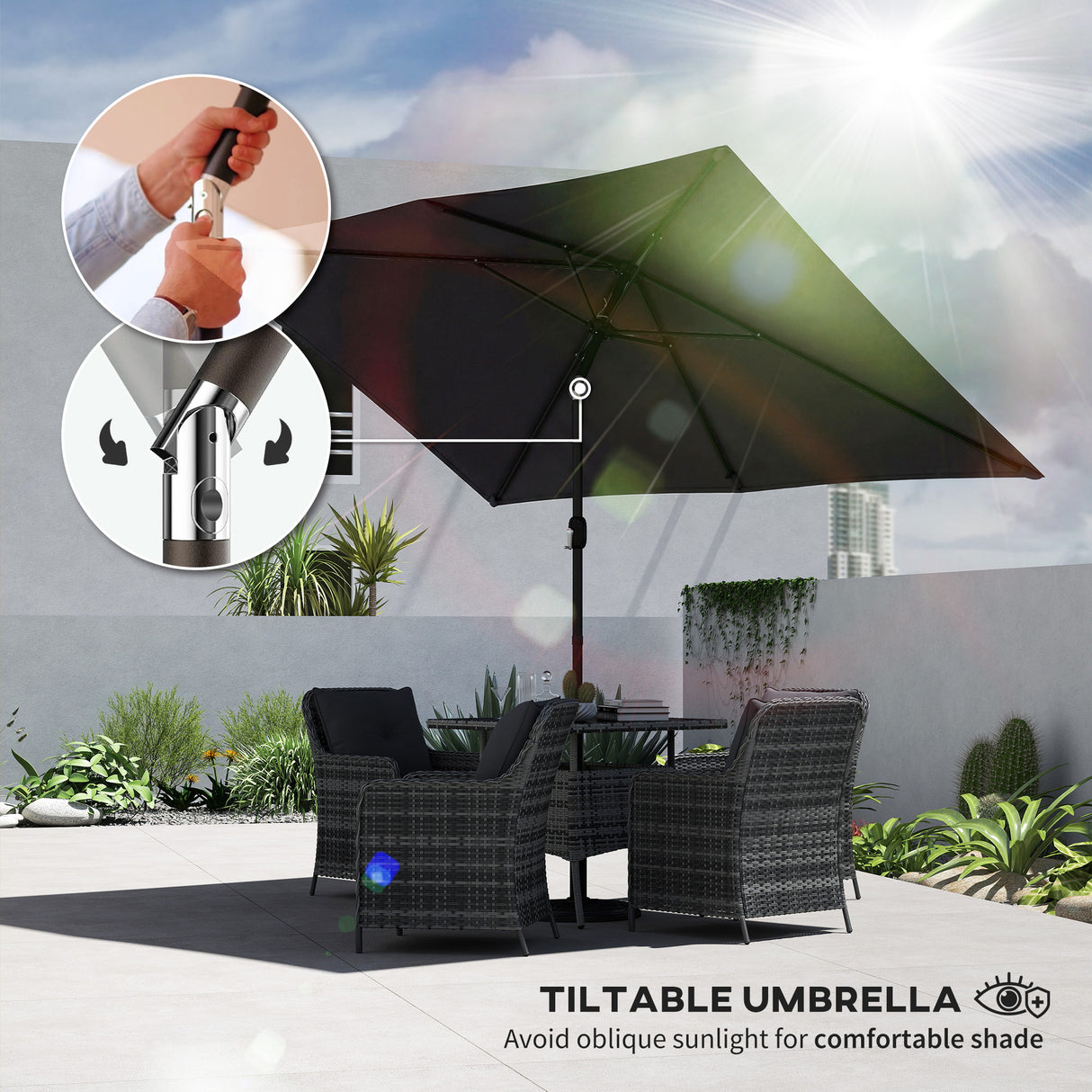 Polyester Tilting Parasol Umbrella 300cm Width x 200cm Depth - Velmora