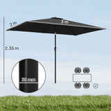 Polyester Tilting Parasol Umbrella 300cm Width x 200cm Depth - Velmora