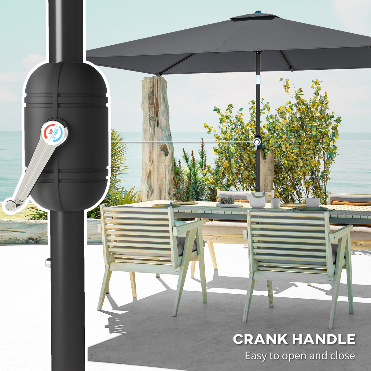 Polyester Tilting Parasol Umbrella 300cm Width x 200cm Depth - Velmora