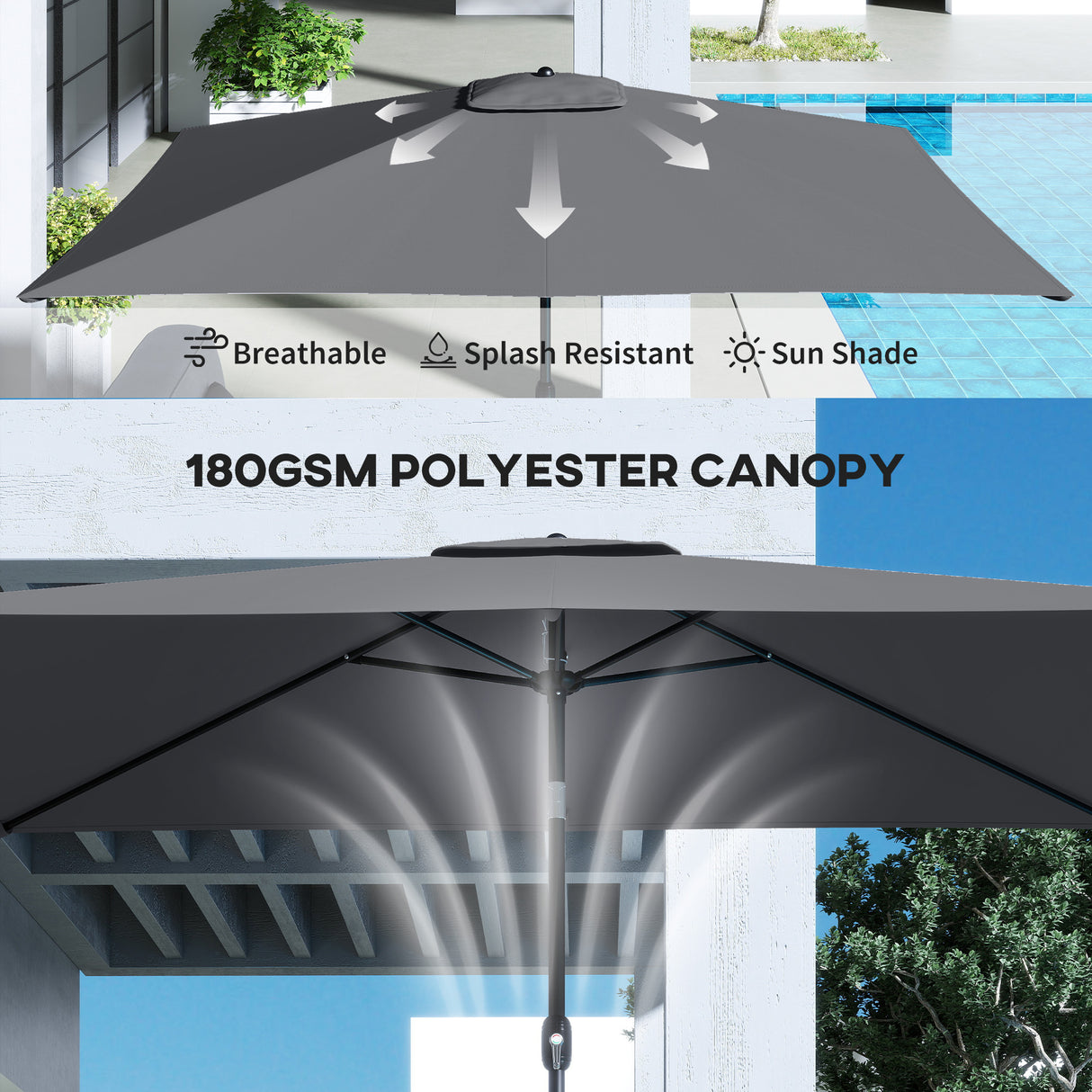 Polyester Tilting Parasol Umbrella 300cm Width x 200cm Depth - Velmora