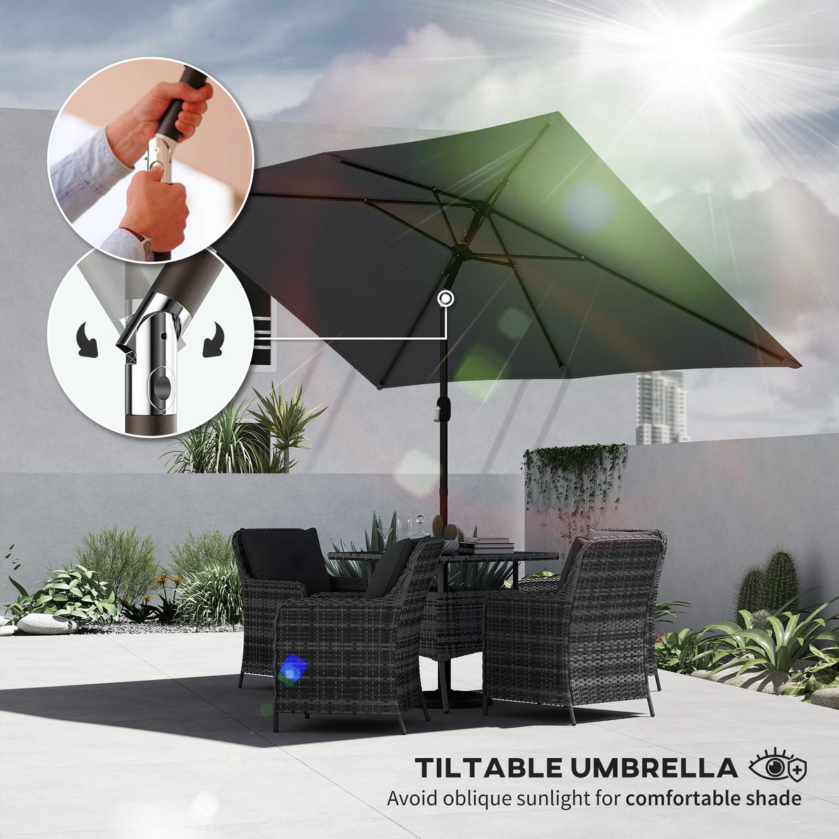 Polyester Tilting Parasol Umbrella 300cm Width x 200cm Depth - Velmora