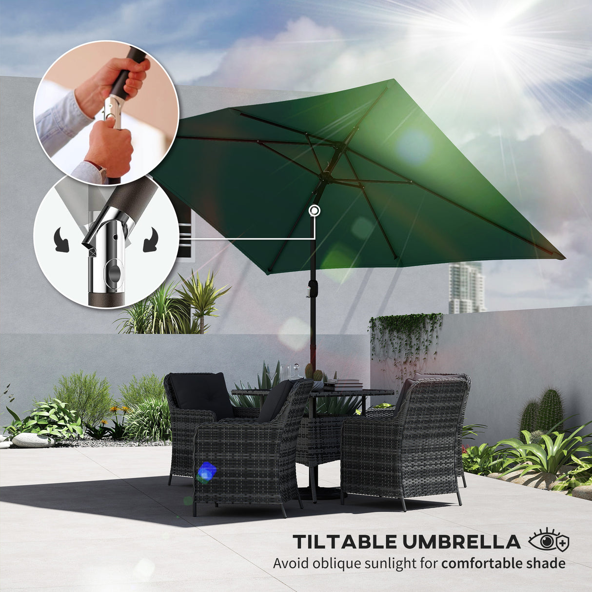 Polyester Tilting Parasol Umbrella 300cm Width x 200cm Depth - Velmora