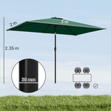 Polyester Tilting Parasol Umbrella 300cm Width x 200cm Depth - Velmora