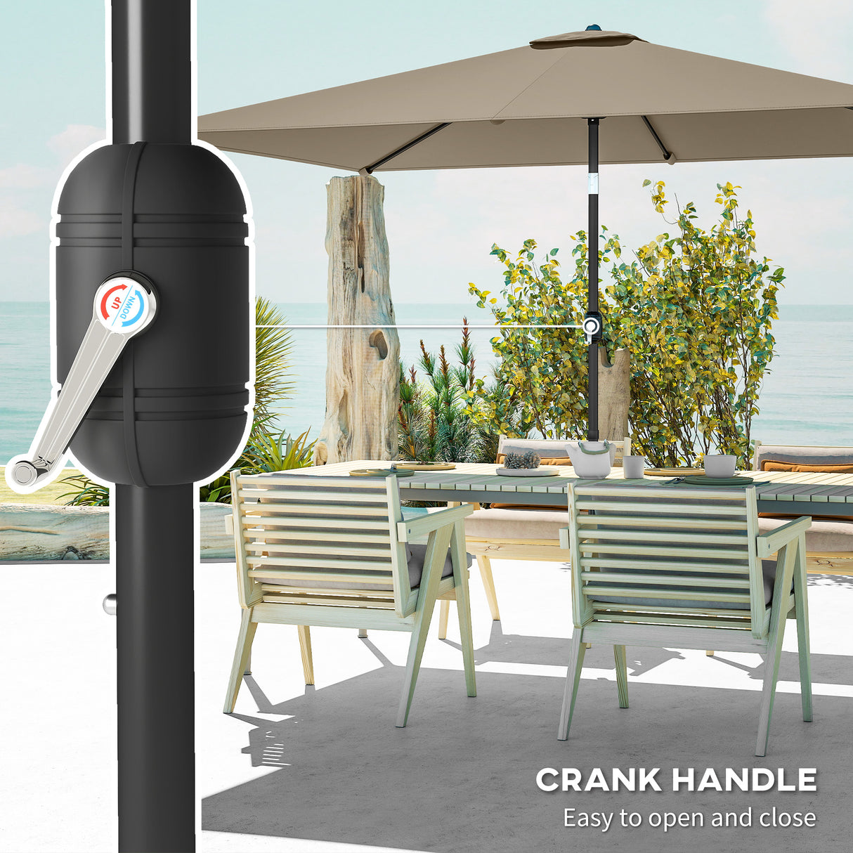 Polyester Tilting Parasol Umbrella 300cm Width x 200cm Depth - Velmora