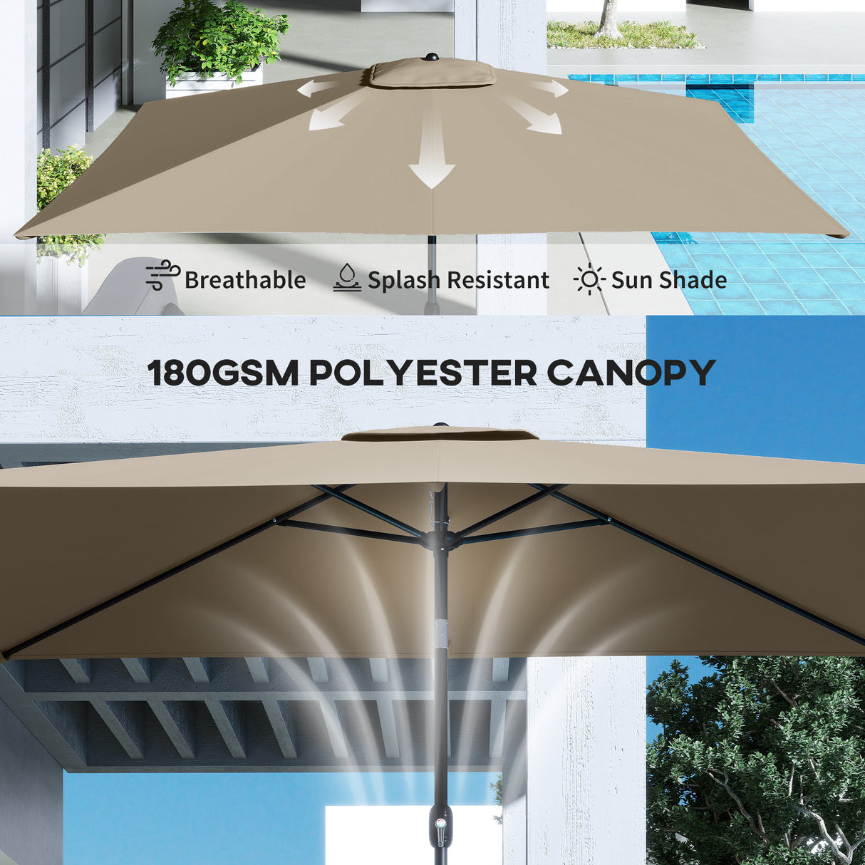 Polyester Tilting Parasol Umbrella 300cm Width x 200cm Depth - Velmora