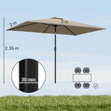 Polyester Tilting Parasol Umbrella 300cm Width x 200cm Depth - Velmora