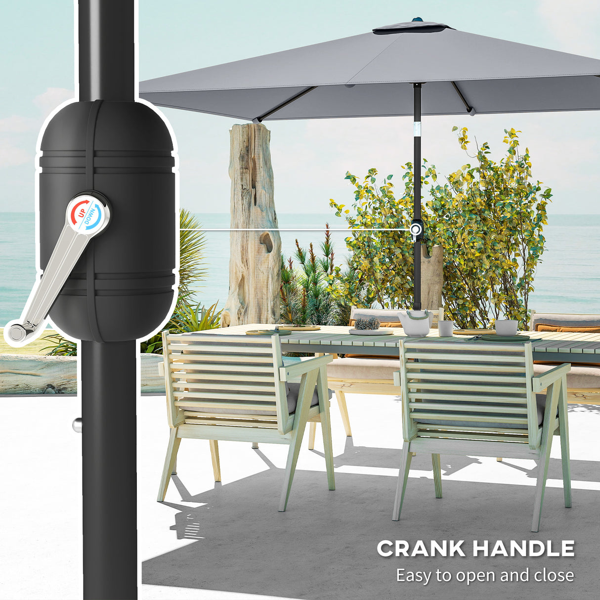 Polyester Tilting Parasol Umbrella 300cm Width x 200cm Depth - Velmora