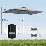 Polyester Tilting Parasol Umbrella 300cm Width x 200cm Depth - Velmora