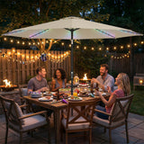 Polyester Tilting Parasol Umbrella With 112 Solar LED Light 295cm Diameter - Velmora