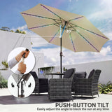 Polyester Tilting Parasol Umbrella With 112 Solar LED Light 295cm Diameter - Velmora