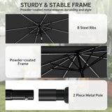 Polyester Tilting Parasol Umbrella With 112 Solar LED Light 295cm Diameter - Velmora