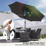 Polyester Tilting Parasol Umbrella With 112 Solar LED Light 295cm Diameter - Velmora