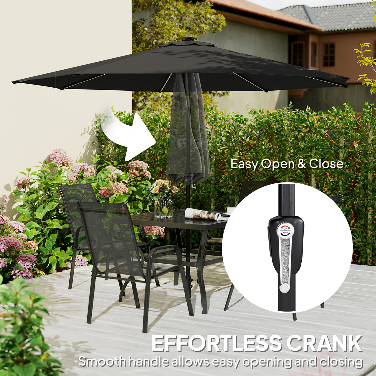 Polyester Tilting Parasol Umbrella With 112 Solar LED Light 295cm Diameter - Velmora