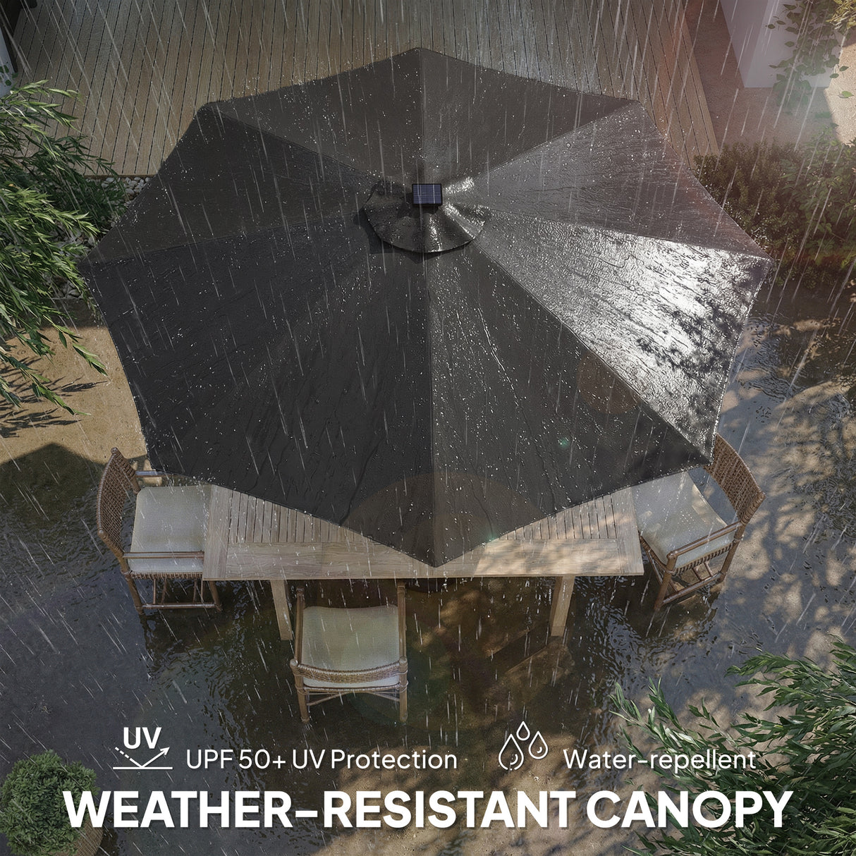 Polyester Tilting Parasol Umbrella With 112 Solar LED Light 295cm Diameter - Velmora
