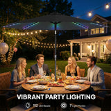Polyester Tilting Parasol Umbrella With 112 Solar LED Light 295cm Diameter - Velmora