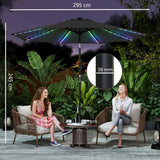 Polyester Tilting Parasol Umbrella With 112 Solar LED Light 295cm Diameter - Velmora