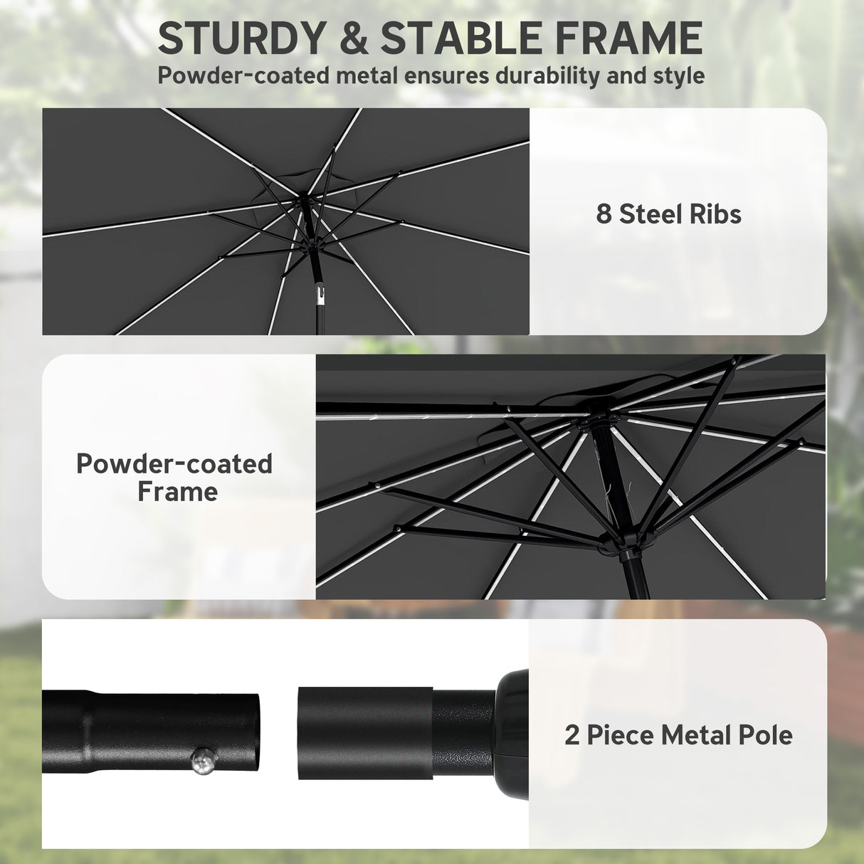 Polyester Tilting Parasol Umbrella With 112 Solar LED Light 295cm Diameter - Velmora