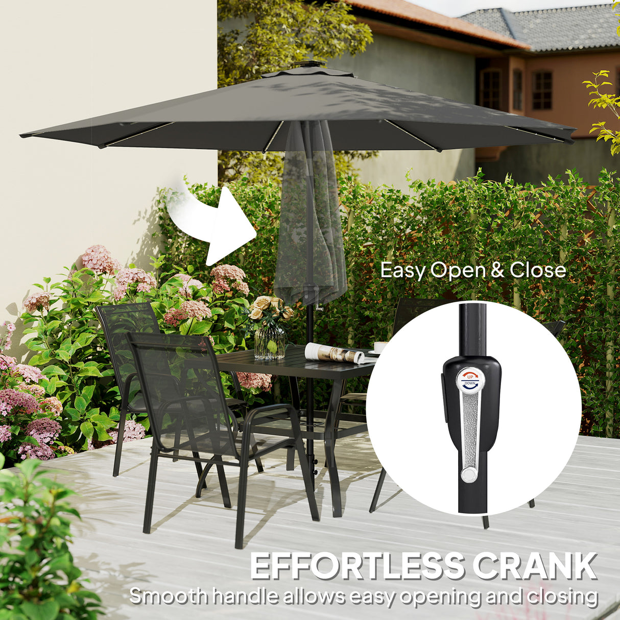 Polyester Tilting Parasol Umbrella With 112 Solar LED Light 295cm Diameter - Velmora