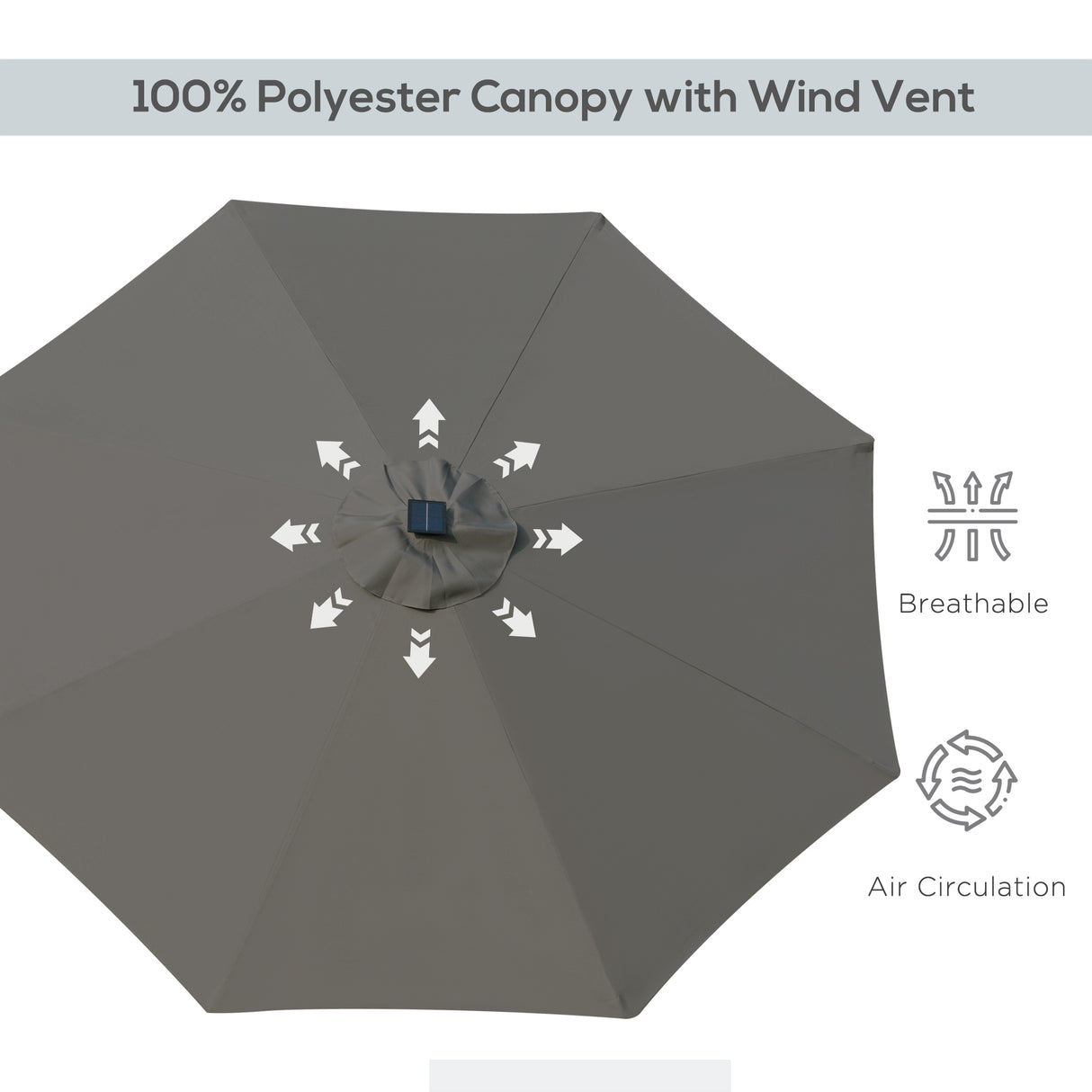 Polyester Tilting Parasol Umbrella With 24 LED Light 267cm Diameter - Velmora