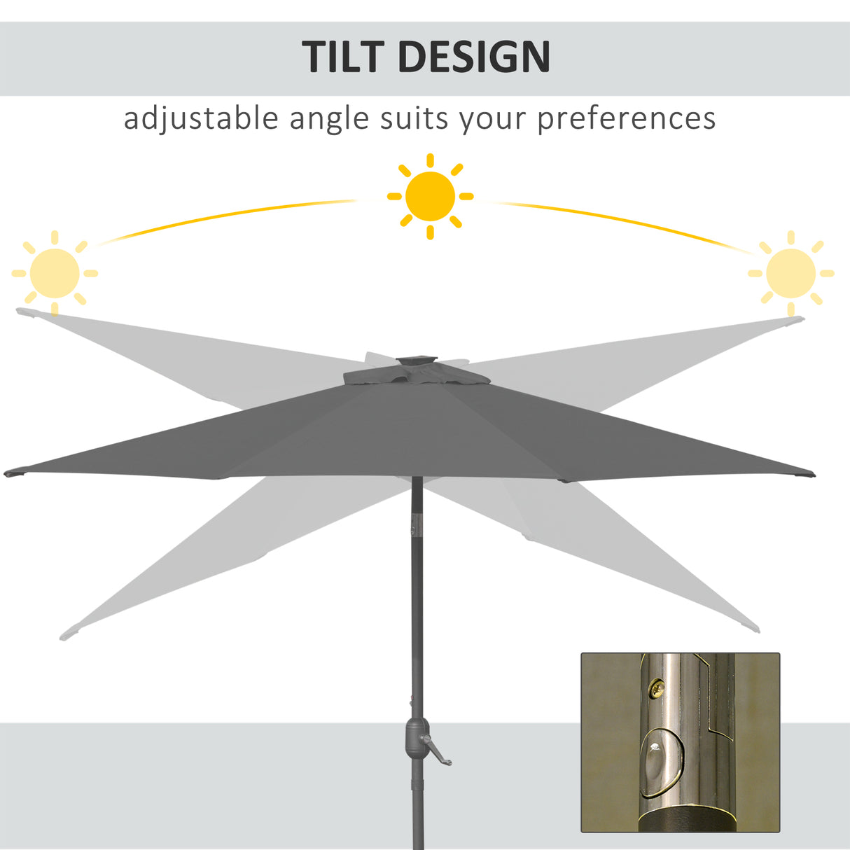 Polyester Tilting Parasol Umbrella With 24 LED Light 267cm Diameter - Velmora